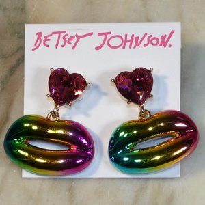 FUN!! Betsey Johnson Rainbow Lips and Sparkling Heart Earrings $38
